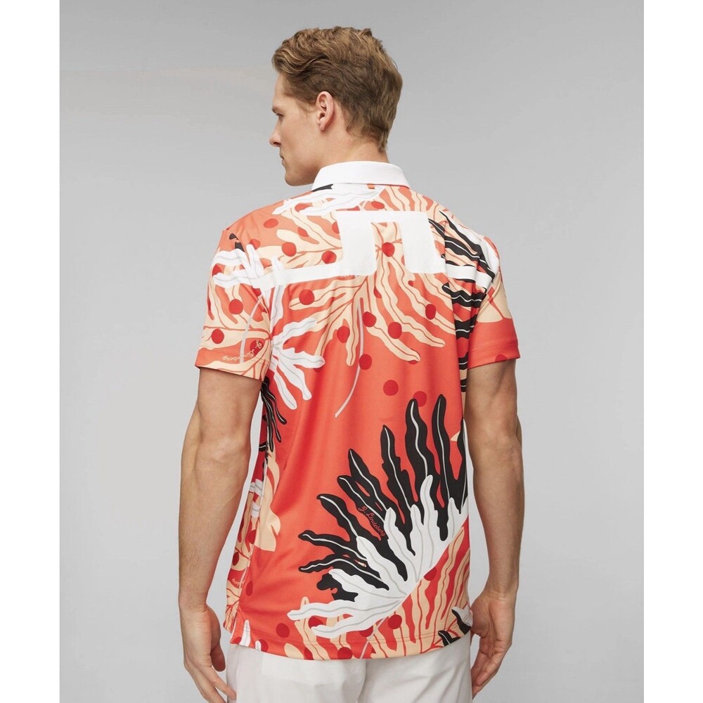 J.Lindeberg Floral Polo Shirt Men's L Orange White Short Sleeve Collared
